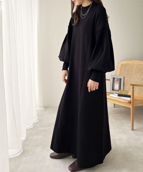 GeeRA(ジーラ)の「パフスリーブフレアーニットワンピース(ワンピース・レディース・ブラック/ネイビー/サンドグレー/杢グレー・MEDIUM/LARGE)」の18枚目の写真