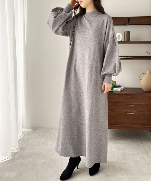 GeeRA(ジーラ)の「パフスリーブフレアーニットワンピース(ワンピース・レディース・ブラック/ネイビー/サンドグレー/杢グレー・MEDIUM/LARGE)」の22枚目の写真