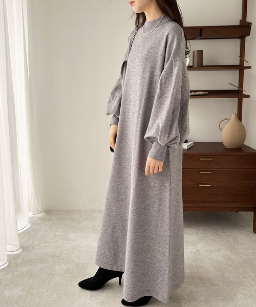 GeeRA(ジーラ)の「パフスリーブフレアーニットワンピース(ワンピース・レディース・ブラック/ネイビー/サンドグレー/杢グレー・MEDIUM/LARGE)」の9枚目の写真