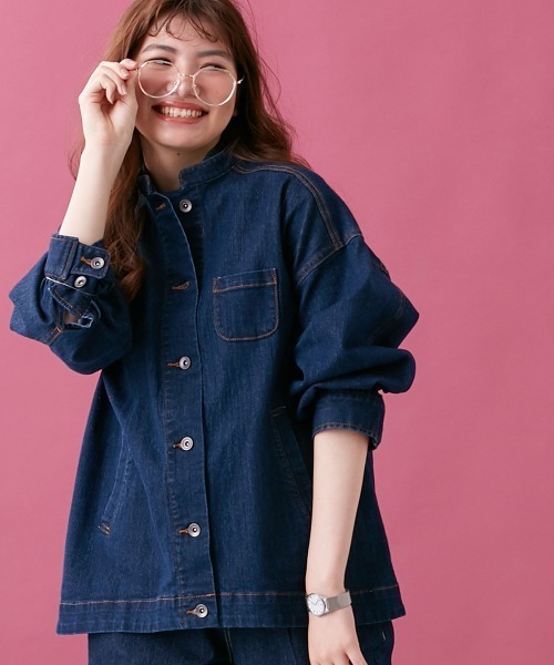 Le temps riche（ルタンリッシュ）の「【販売終了】デニムスタンドカラージャケット（セットアップ対応） ＜Le temps riche＞（デニムジャケット・レディース・ブラック/ネイビー・L/M）」の3枚目の写真