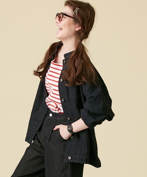 Le temps riche（ルタンリッシュ）の「【販売終了】デニムスタンドカラージャケット（セットアップ対応） ＜Le temps riche＞（デニムジャケット・レディース・ブラック/ネイビー・L/M）」の14枚目の写真