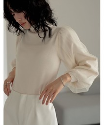 Re:EDIT | [2023A/W PRE ORDER]チュールスリーブタートルネックリブニットトップス(ニット/セーター)