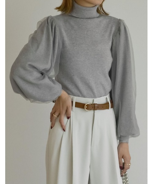Re:EDIT（リエディ）の「[2023A/W COLLECTION]チュールスリーブタートルネックリブニットトップス（ニット/セーター・レディース・ホワイト/ブラック/グレー・MEDIUM/LARGE）」の13枚目の写真
