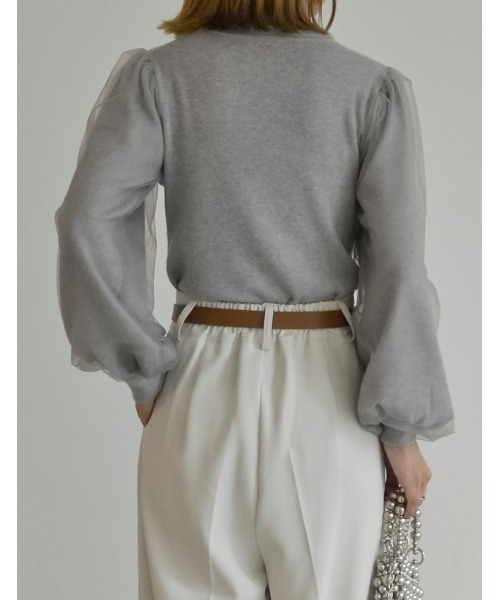 Re:EDIT（リエディ）の「[2023A/W COLLECTION]チュールスリーブタートルネックリブニットトップス（ニット/セーター・レディース・ホワイト/ブラック/グレー・MEDIUM/LARGE）」の15枚目の写真