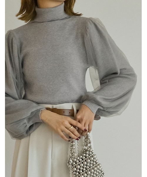 Re:EDIT（リエディ）の「[2023A/W COLLECTION]チュールスリーブタートルネックリブニットトップス（ニット/セーター・レディース・ホワイト/ブラック/グレー・MEDIUM/LARGE）」の17枚目の写真