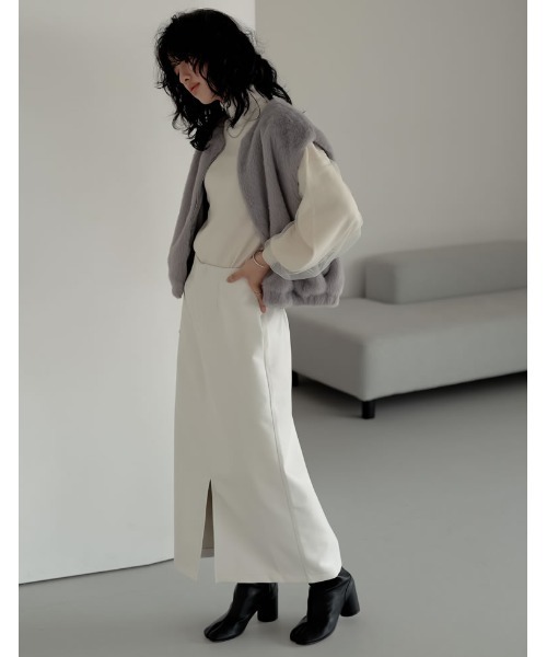 Re:EDIT（リエディ）の「[2023A/W COLLECTION]チュールスリーブタートルネックリブニットトップス（ニット/セーター・レディース・ホワイト/ブラック/グレー・MEDIUM/LARGE）」の12枚目の写真