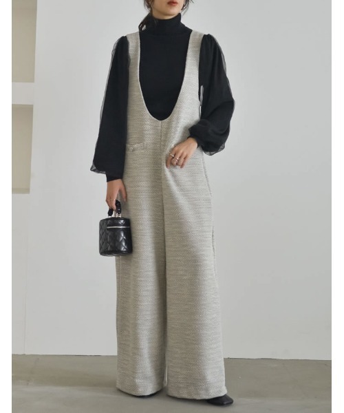 Re:EDIT（リエディ）の「[2023A/W COLLECTION]チュールスリーブタートルネックリブニットトップス（ニット/セーター・レディース・ホワイト/ブラック/グレー・MEDIUM/LARGE）」の4枚目の写真