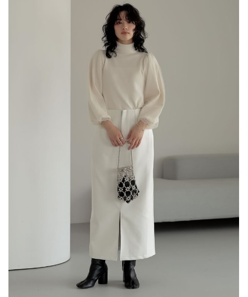 Re:EDIT（リエディ）の「[2023A/W COLLECTION]チュールスリーブタートルネックリブニットトップス（ニット/セーター・レディース・ホワイト/ブラック/グレー・MEDIUM/LARGE）」の8枚目の写真