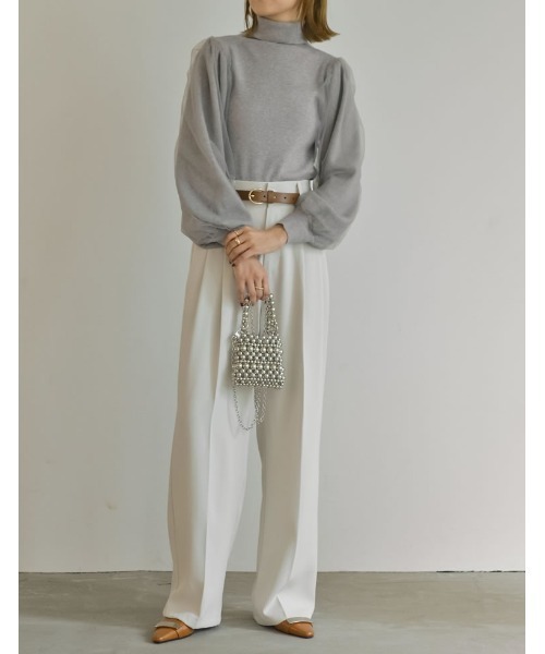 Re:EDIT（リエディ）の「[2023A/W COLLECTION]チュールスリーブタートルネックリブニットトップス（ニット/セーター・レディース・ホワイト/ブラック/グレー・MEDIUM/LARGE）」の14枚目の写真