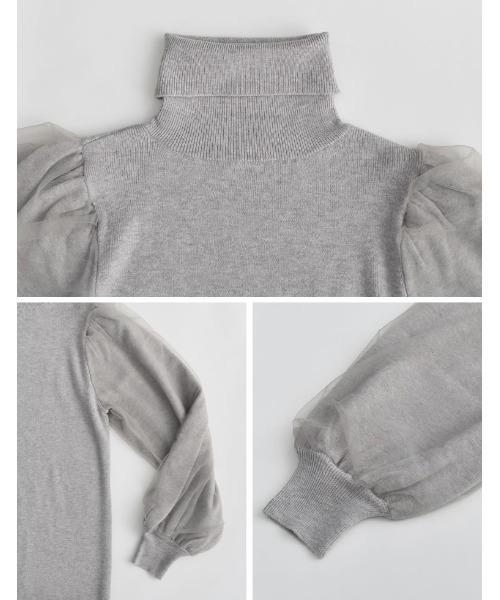 Re:EDIT（リエディ）の「[2023A/W COLLECTION]チュールスリーブタートルネックリブニットトップス（ニット/セーター・レディース・ホワイト/ブラック/グレー・MEDIUM/LARGE）」の20枚目の写真