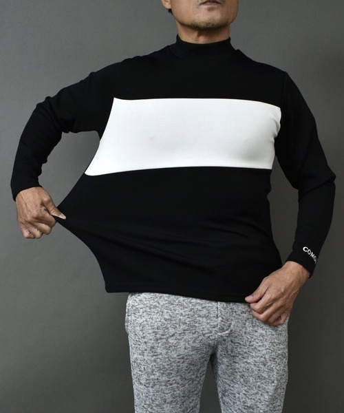 ポンチ ジャージ素材 バイカラー 長袖 モックネック ゴルフウェアシャツ（ゴルフグッズ）｜COMON GOLF（コモンゴルフ）