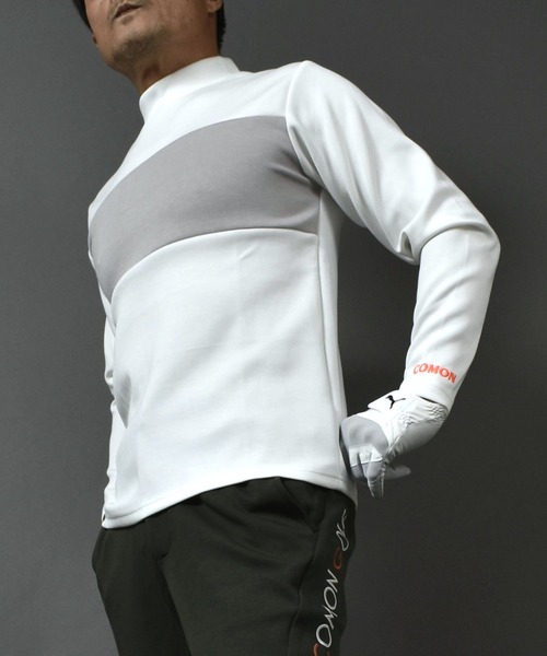 ポンチ ジャージ素材 バイカラー 長袖 モックネック ゴルフウェアシャツ（ゴルフグッズ）｜COMON GOLF（コモンゴルフ）