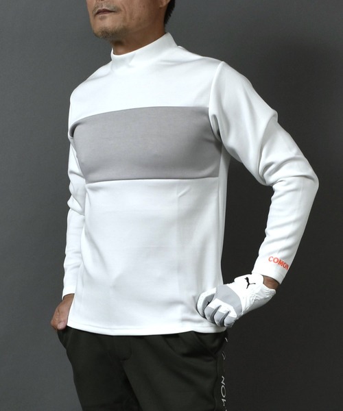 ポンチ ジャージ素材 バイカラー 長袖 モックネック ゴルフウェアシャツ（ゴルフグッズ）｜COMON GOLF（コモンゴルフ）