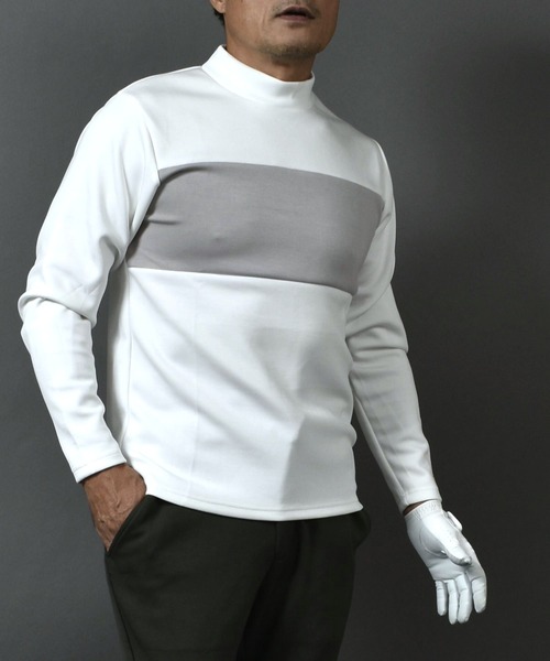 ポンチ ジャージ素材 バイカラー 長袖 モックネック ゴルフウェアシャツ（ゴルフグッズ）｜COMON GOLF（コモンゴルフ）