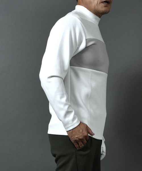 ポンチ ジャージ素材 バイカラー 長袖 モックネック ゴルフウェアシャツ（ゴルフグッズ）｜COMON GOLF（コモンゴルフ）
