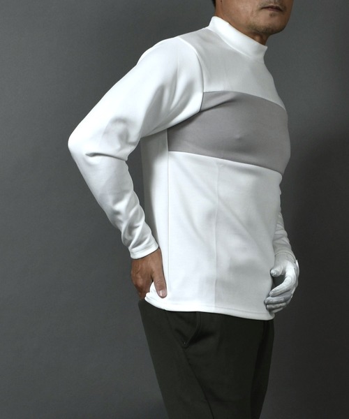 ポンチ ジャージ素材 バイカラー 長袖 モックネック ゴルフウェアシャツ（ゴルフグッズ）｜COMON GOLF（コモンゴルフ）