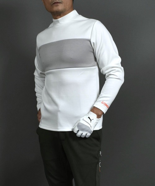 ポンチ ジャージ素材 バイカラー 長袖 モックネック ゴルフウェアシャツ（ゴルフグッズ）｜COMON GOLF（コモンゴルフ）