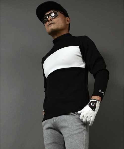 ポンチ ジャージ素材 バイカラー 長袖 モックネック ゴルフウェアシャツ（ゴルフグッズ）｜COMON GOLF（コモンゴルフ）