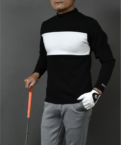 ポンチ ジャージ素材 バイカラー 長袖 モックネック ゴルフウェアシャツ（ゴルフグッズ）｜COMON GOLF（コモンゴルフ）