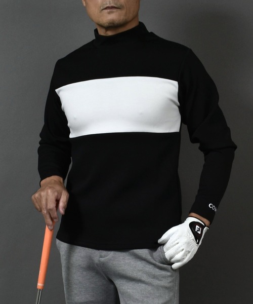 ポンチ ジャージ素材 バイカラー 長袖 モックネック ゴルフウェアシャツ（ゴルフグッズ）｜COMON GOLF（コモンゴルフ）
