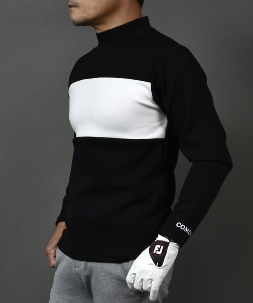 ポンチ ジャージ素材 バイカラー 長袖 モックネック ゴルフウェアシャツ（ゴルフグッズ）｜COMON GOLF（コモンゴルフ）