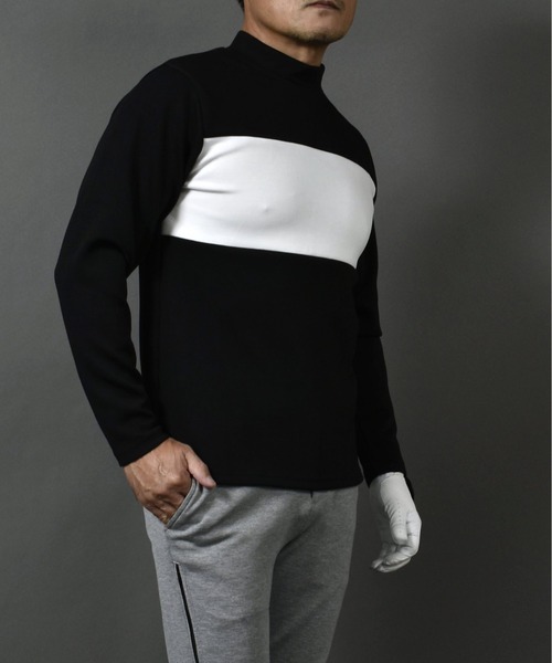 ポンチ ジャージ素材 バイカラー 長袖 モックネック ゴルフウェアシャツ（ゴルフグッズ）｜COMON GOLF（コモンゴルフ）
