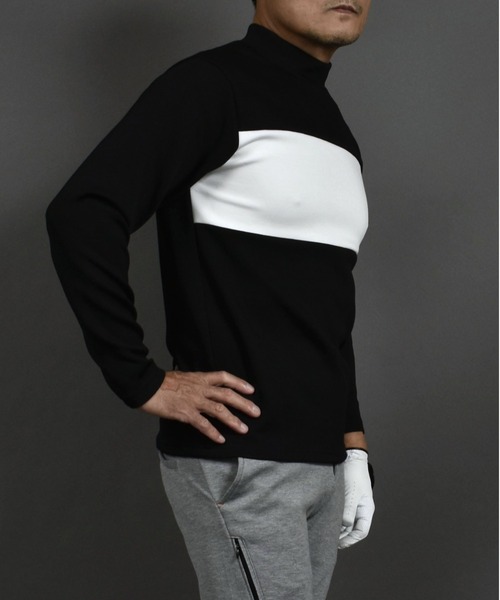 ポンチ ジャージ素材 バイカラー 長袖 モックネック ゴルフウェアシャツ（ゴルフグッズ）｜COMON GOLF（コモンゴルフ）