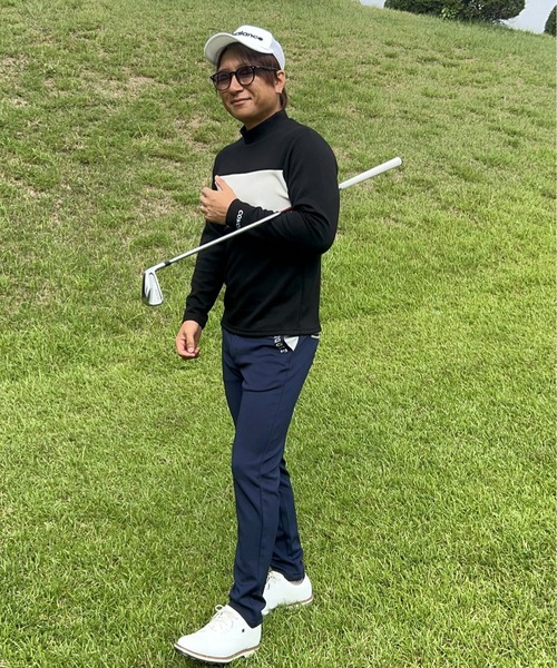 ポンチ ジャージ素材 バイカラー 長袖 モックネック ゴルフウェアシャツ（ゴルフグッズ）｜COMON GOLF（コモンゴルフ）