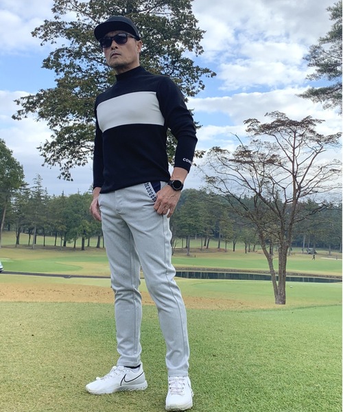 ポンチ ジャージ素材 バイカラー 長袖 モックネック ゴルフウェアシャツ（ゴルフグッズ）｜COMON GOLF（コモンゴルフ）