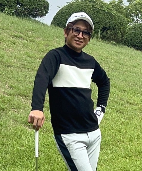 ポンチ ジャージ素材 バイカラー 長袖 モックネック ゴルフウェアシャツ（ゴルフグッズ）｜COMON GOLF（コモンゴルフ）