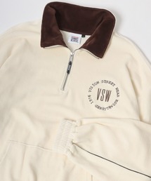 VISION STREET WEAR/ヴィジョンストリートウェア オーバーサイズ ベロア ロゴ ワンポイント刺繍 ハーフジップ スウェット/トレーナー レディース メンズ