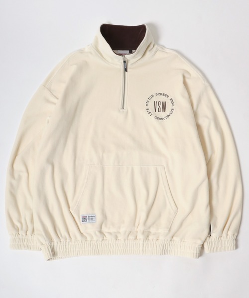 VISION STREET WEAR（ヴィジョンストリートウェア）の「VISION STREET WEAR/ヴィジョンストリートウェア オーバーサイズ ベロア ロゴ ワンポイント刺繍 ハーフジップ スウェット/トレーナー レディース メンズ（スウェット・メンズ・ブルー/アイボリー/ブラック・M/L/LL）」の4枚目の写真