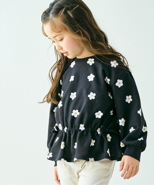 apres les cours(アプレレクール)の「無地・総柄フレアドロストトレーナー(スウェット・キッズ・ミント/アイボリー/ブラック/ローズ・80/90/100/110/120/130/140)」の1枚目の写真