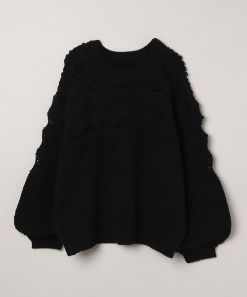 JEANASIS(ジーナシス)の「オープンワークキリカエプルオーバー/986529(ニット/セーター・レディース・オフホワイト/ライトブルー/ブラック・FREE)」の3枚目の写真