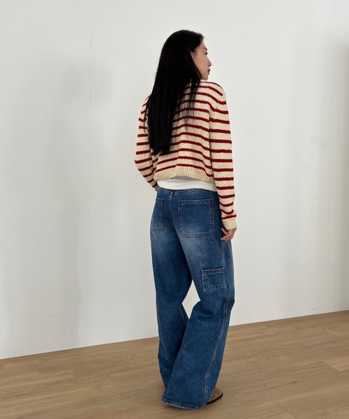 Didot.showroom(ディドット ショールーム)の「コットンニットノーカラーボーダーカーディガン(カーディガン/ボレロ・レディース・ブラック/レッド・FREE)」の14枚目の写真