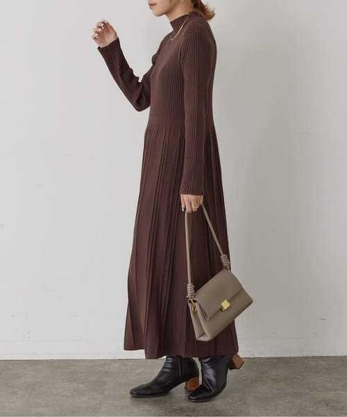 セール】ハイネックリブ切替ニットフレアワンピース（ワンピース