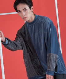 【NO ID.】Eco Fur Switch Dolman Sleeve Mock Neck Pullover Cut & Sewn / エコ ファー 切替 ドルマン スリーブ モック ネック プルオーバー カットソー