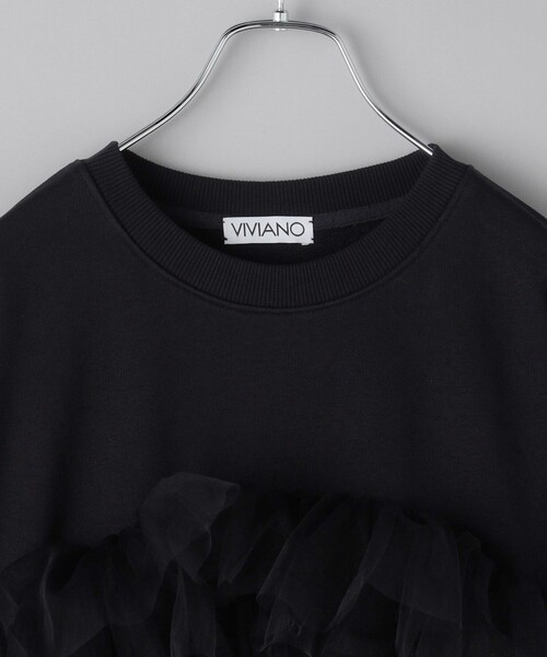 VIVIANO（ヴィヴィアーノ）の「VIVIANO/ヴィヴィアーノ Tulle Layered Sweatshirt / チュールレイヤードスウェットシャツ / VS-AW23-CS06（スウェット・レディース・ブラック・MEDIUM）」の3枚目の写真