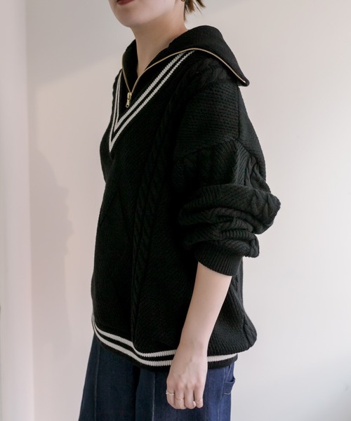 TAUPE(トープ)の「【TAUPE (トープ)】ハーフジップ・ティルデンニット(ニット/セーター・レディース・ブラック/ピンク系その他・FREE)」の21枚目の写真
