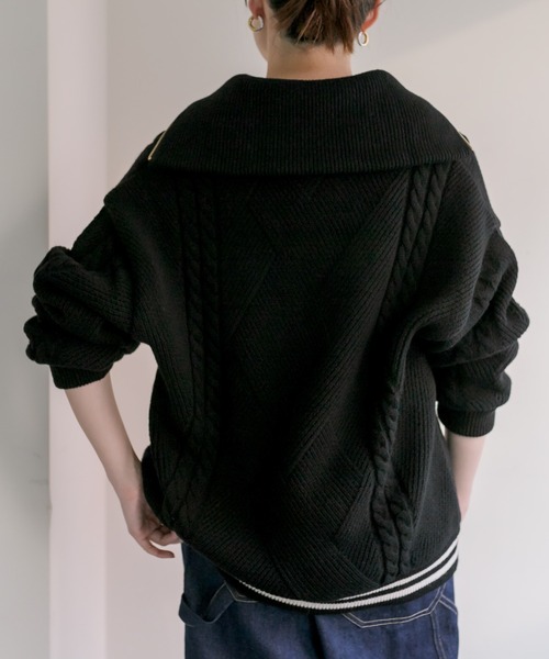 TAUPE(トープ)の「【TAUPE (トープ)】ハーフジップ・ティルデンニット(ニット/セーター・レディース・ブラック/ピンク系その他・FREE)」の7枚目の写真