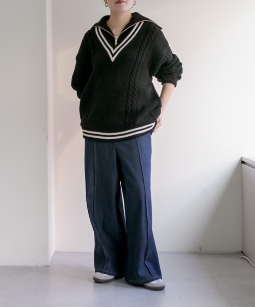 TAUPE(トープ)の「【TAUPE (トープ)】ハーフジップ・ティルデンニット(ニット/セーター・レディース・ブラック/ピンク系その他・FREE)」の11枚目の写真