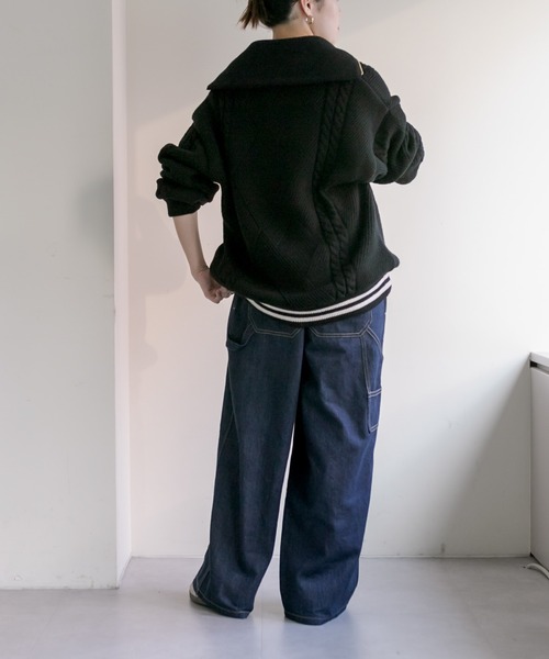TAUPE(トープ)の「【TAUPE (トープ)】ハーフジップ・ティルデンニット(ニット/セーター・レディース・ブラック/ピンク系その他・FREE)」の4枚目の写真