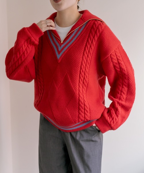 TAUPE(トープ)の「【TAUPE (トープ)】ハーフジップ・ティルデンニット(ニット/セーター・レディース・ブラック/ピンク系その他・FREE)」の22枚目の写真