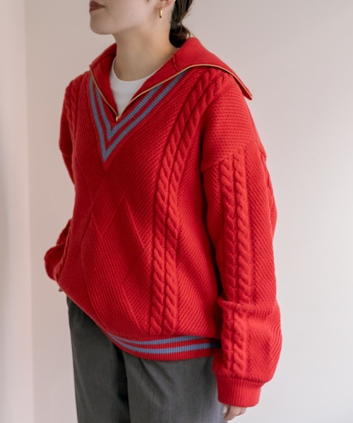 TAUPE(トープ)の「【TAUPE (トープ)】ハーフジップ・ティルデンニット(ニット/セーター・レディース・ブラック/ピンク系その他・FREE)」の8枚目の写真