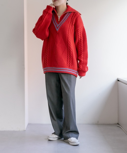 TAUPE(トープ)の「【TAUPE (トープ)】ハーフジップ・ティルデンニット(ニット/セーター・レディース・ブラック/ピンク系その他・FREE)」の13枚目の写真