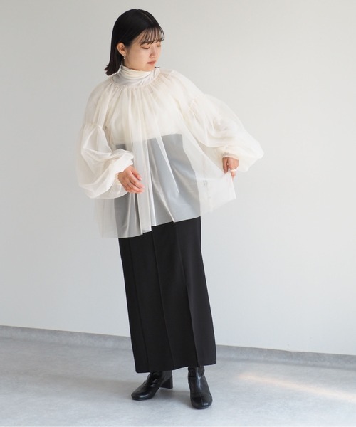 cepo(セポ)の「バックリボン チュールギャザーブラウス(シャツ/ブラウス・レディース・ブラック/アイボリー・M)」の12枚目の写真