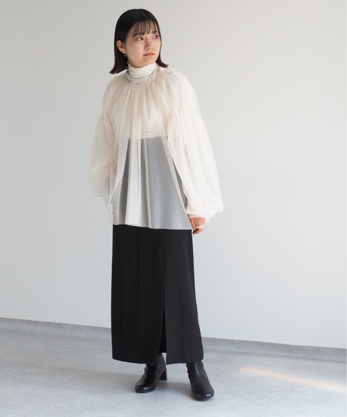 cepo(セポ)の「バックリボン チュールギャザーブラウス(シャツ/ブラウス・レディース・ブラック/アイボリー・M)」の15枚目の写真