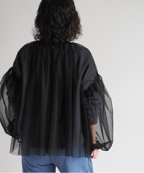 cepo(セポ)の「バックリボン チュールギャザーブラウス(シャツ/ブラウス・レディース・ブラック/アイボリー・M)」の10枚目の写真