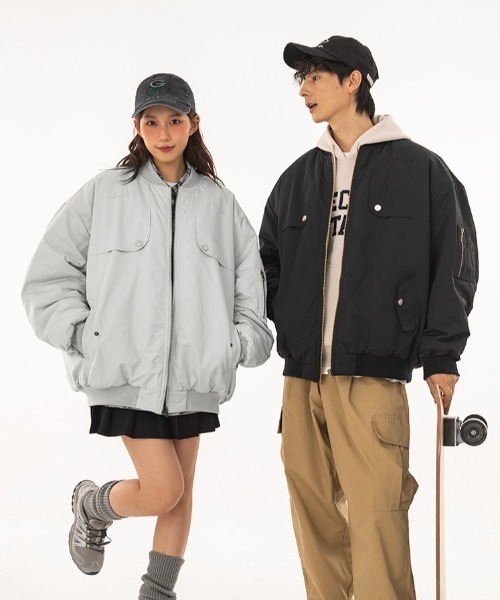 aimoha(アイモハ)の「aimoha outdoor ユニセックス ベーシックカラーオーバーサイズMA-1(MA-1・レディース・ブラック/ライトグレー・MEDIUM/LARGE/X-LARGE)」の13枚目の写真