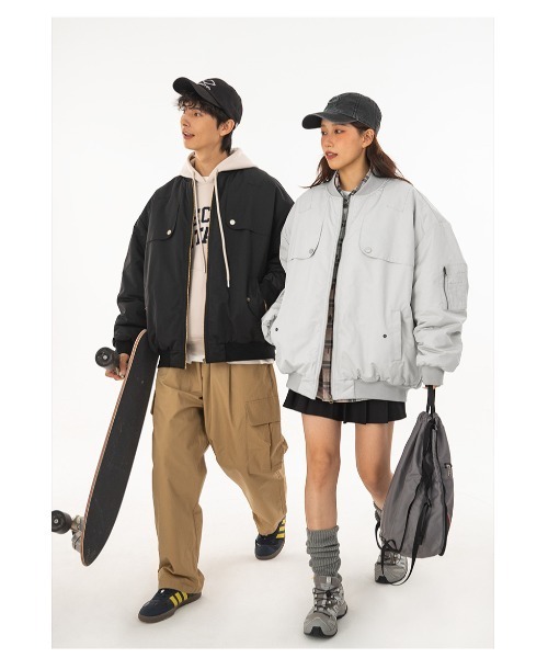 aimoha(アイモハ)の「aimoha outdoor ユニセックス ベーシックカラーオーバーサイズMA-1(MA-1・レディース・ブラック/ライトグレー・MEDIUM/LARGE/X-LARGE)」の14枚目の写真